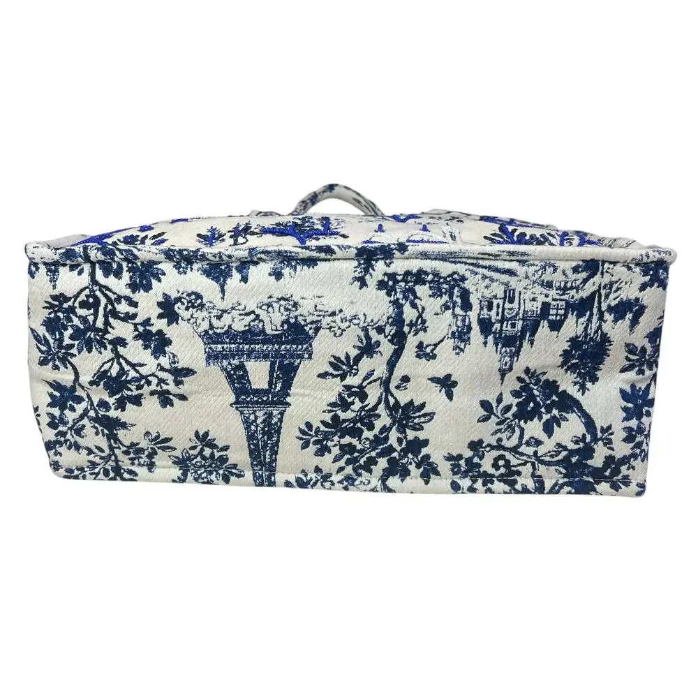 NWT America & Beyond Beaded Brocade Paris Tote Bag Blue Floral